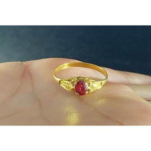 22k Yellow Gold Orange Yellow Ruby Ring Oval Faceted Size 5.5 Handmade